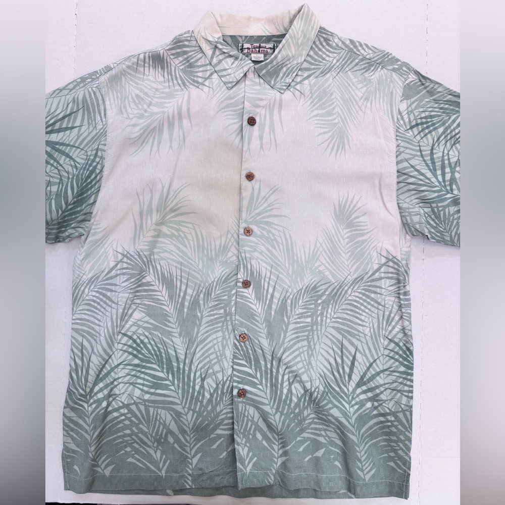 Tommy Bahama 100% Silk Hawaiian Shirt Button Tropical Floral Teal White